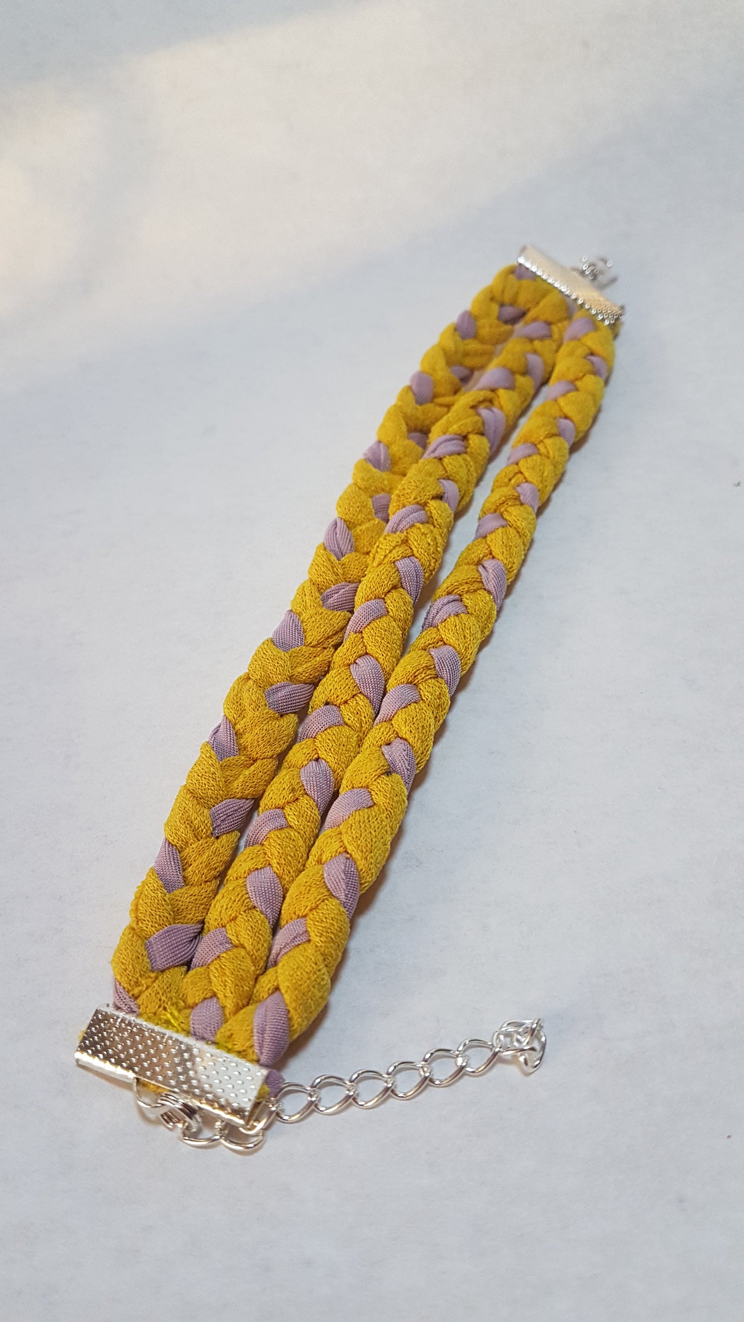 Pink Yellow Braided Three Strand Silver Bracelet