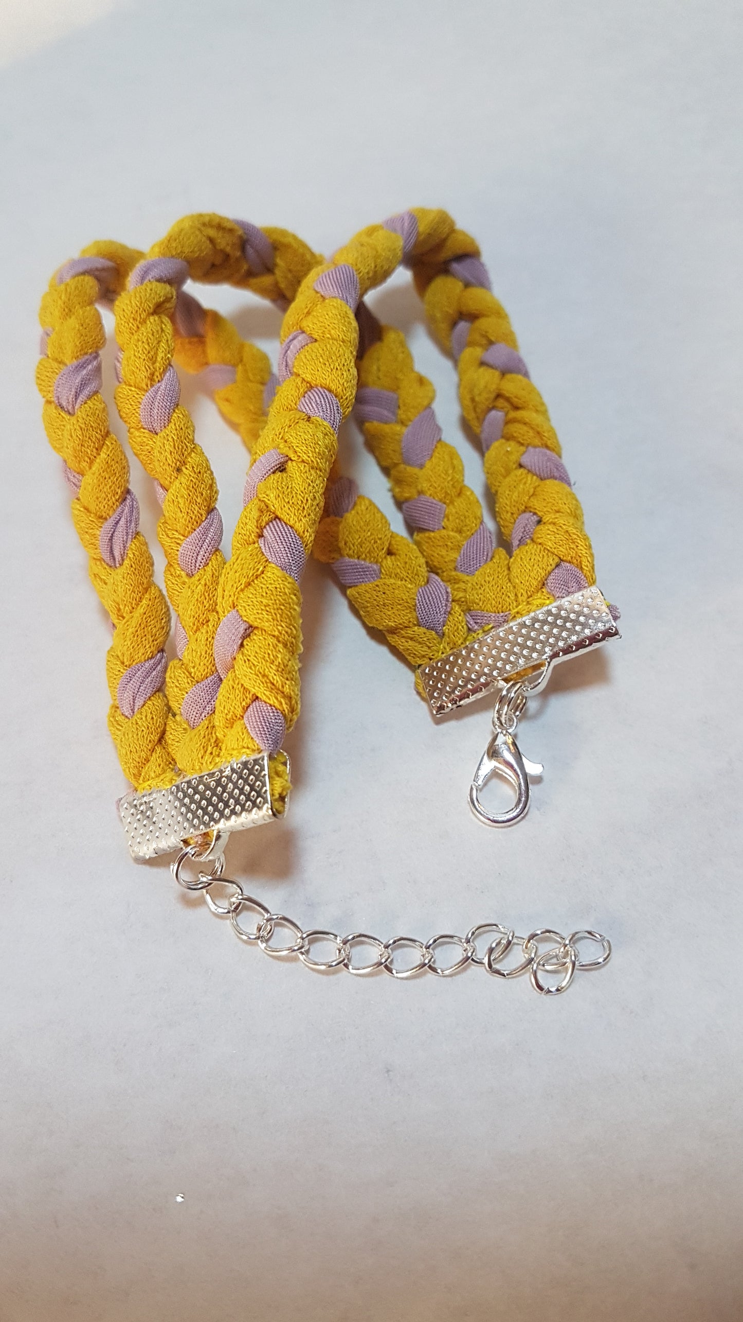Pink Yellow Braided Three Strand Silver Bracelet