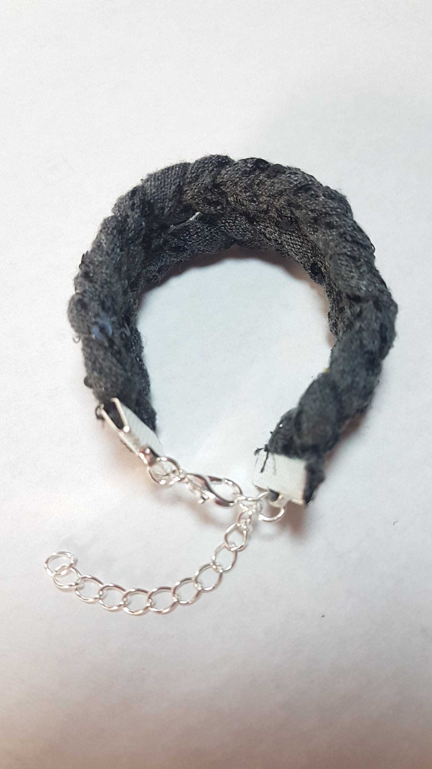 Grey Braided Two Strand Silver Bracelet