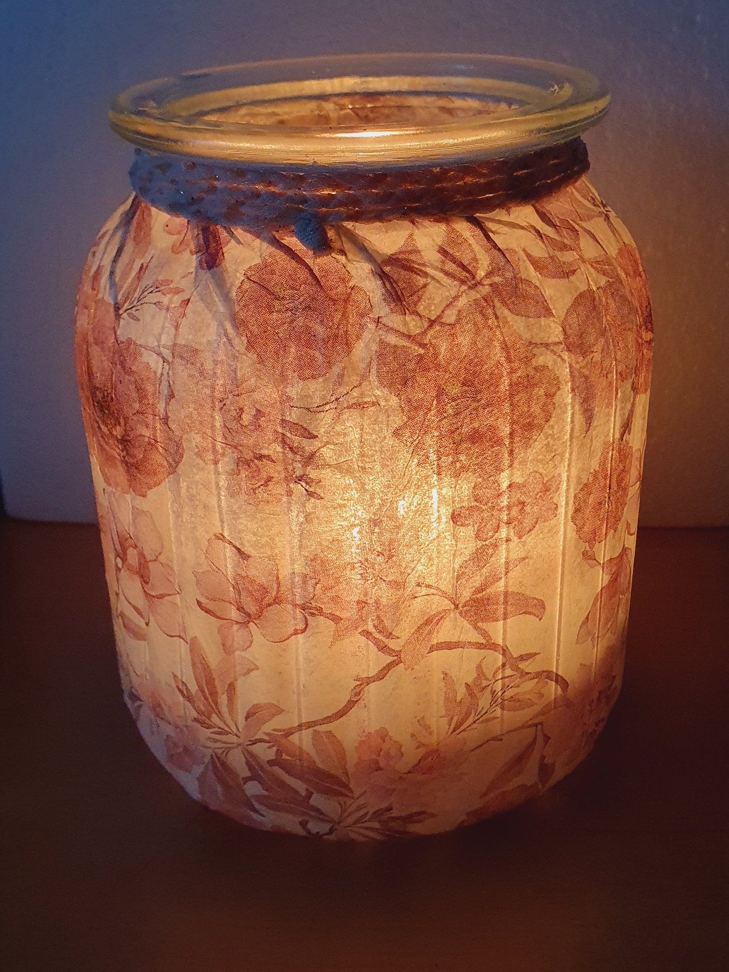 Medium Pink Floral Hand Decorated Candle Storage Jar Home Decor Gift
