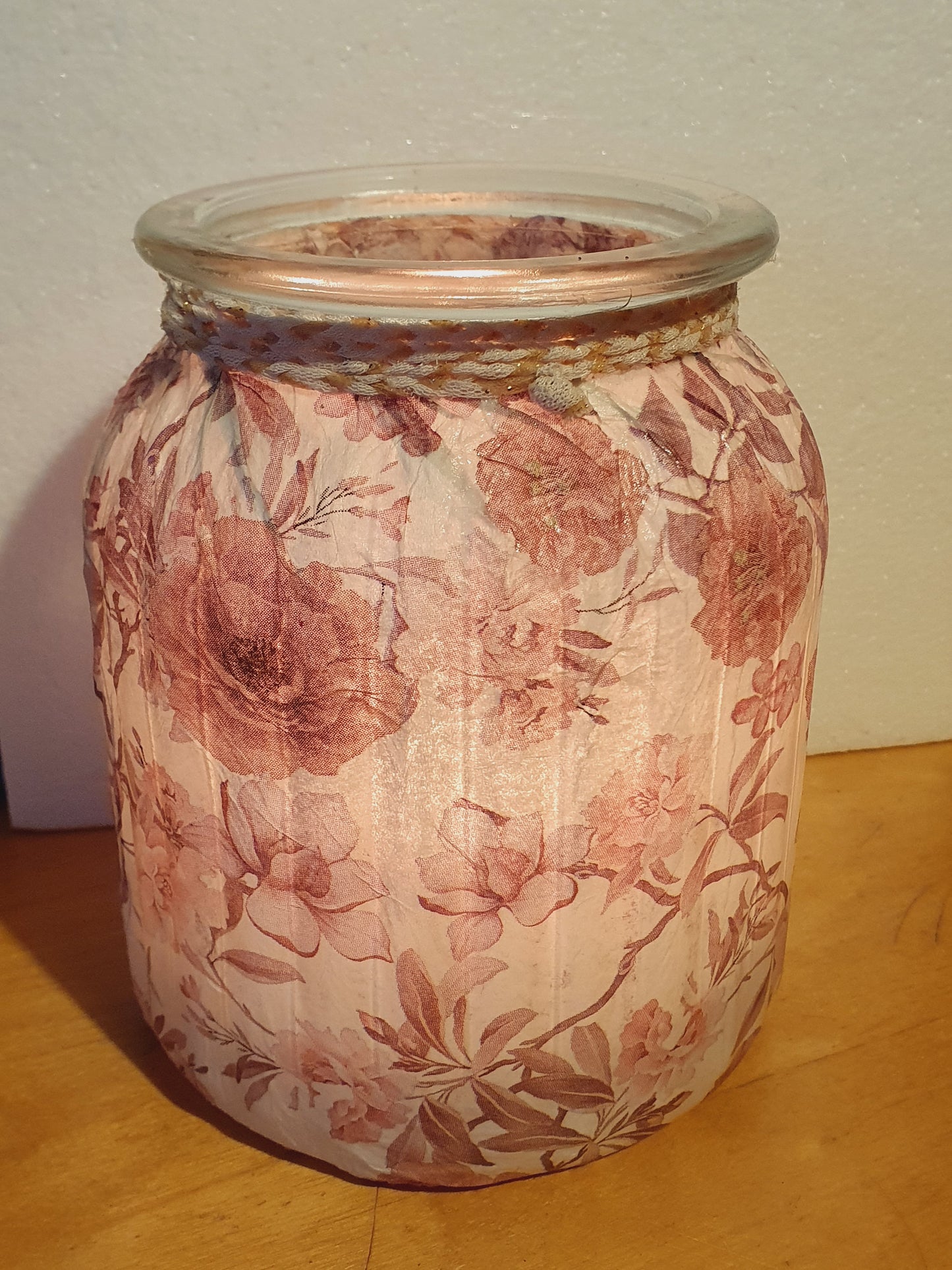 Medium Pink Floral Hand Decorated Candle Storage Jar Home Decor Gift