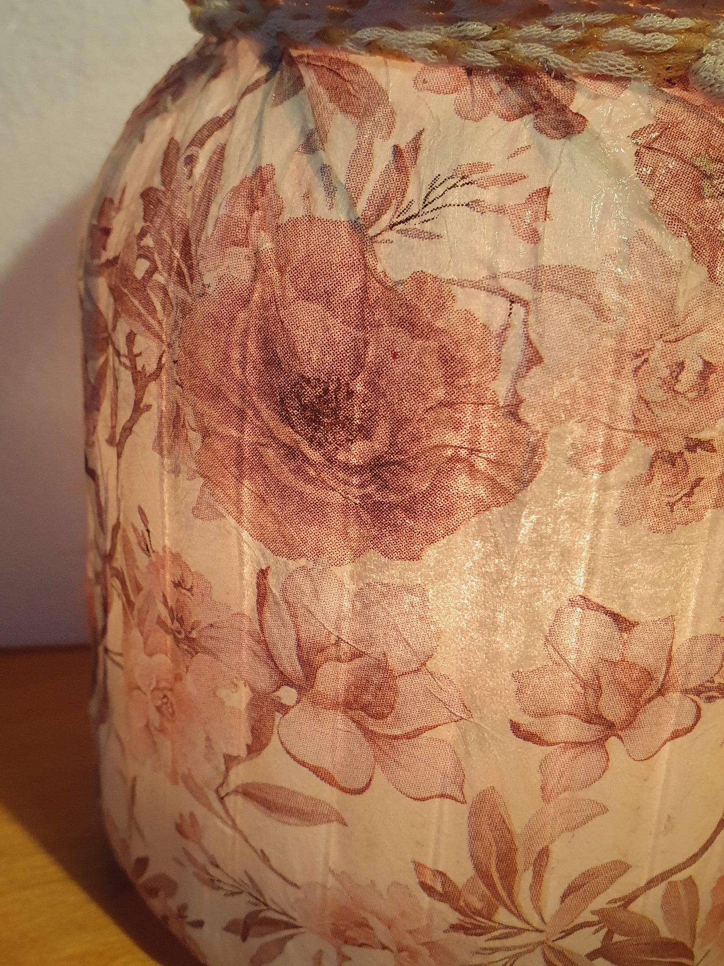 Medium Pink Floral Hand Decorated Candle Storage Jar Home Decor Gift