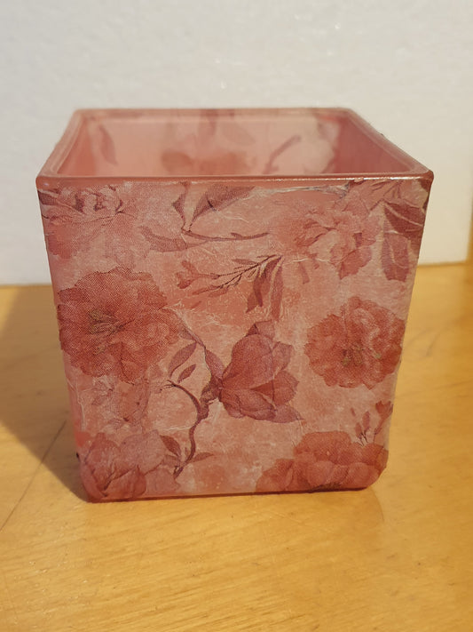 Small Hand Pink Floral Hand Decorated Candle Tea Light Holder Home Decor Gift