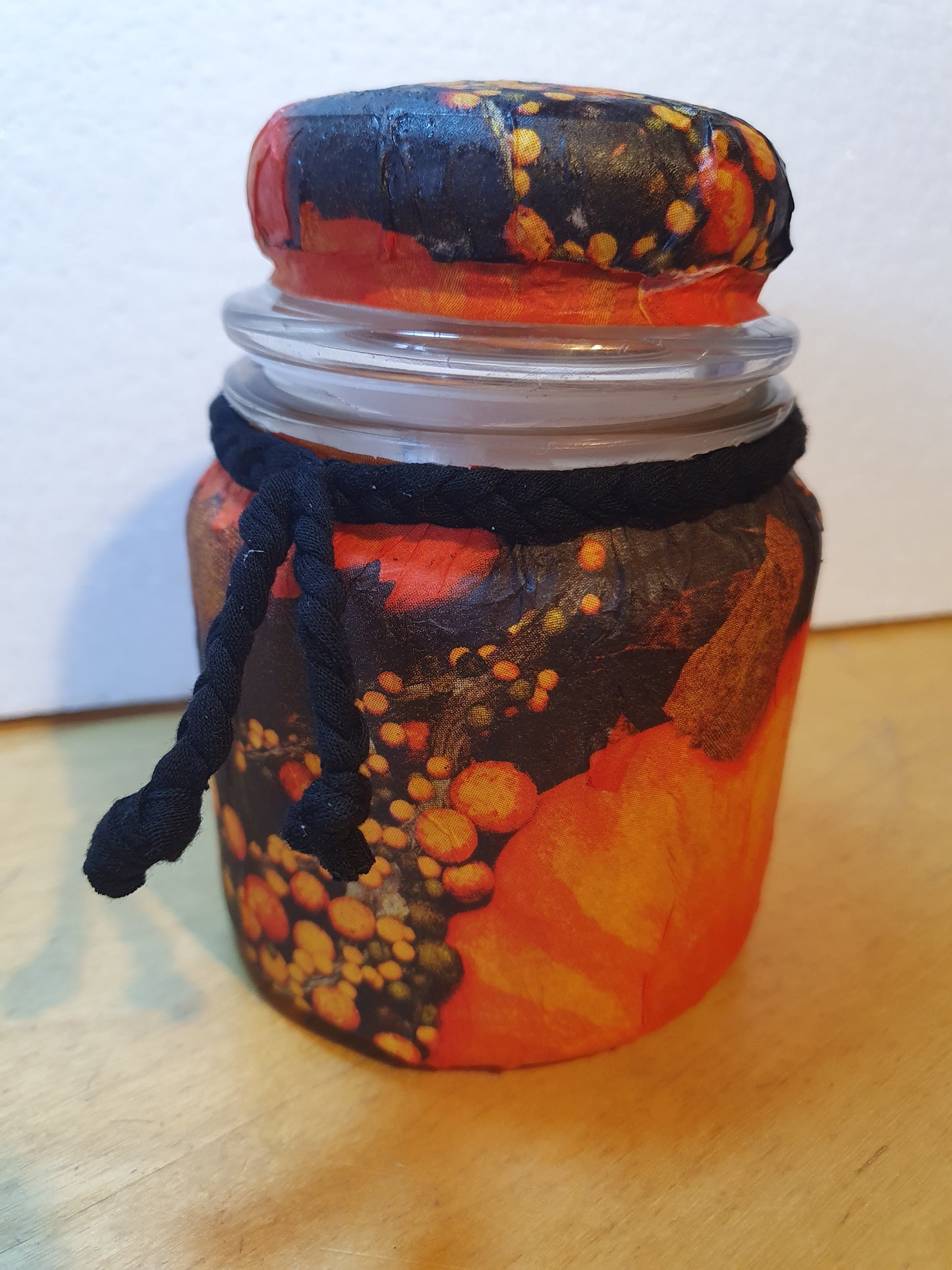Medium Orange Black Floral Hand Decorated Candle Storage Jar With Lid Home Decor Gift