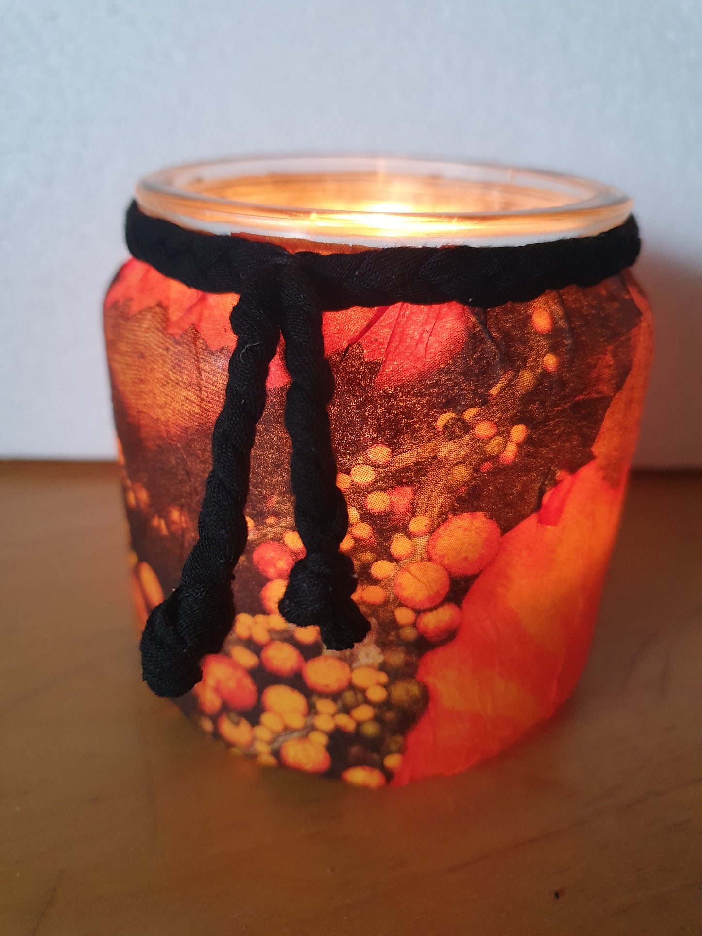 Medium Orange Black Floral Hand Decorated Candle Storage Jar With Lid Home Decor Gift