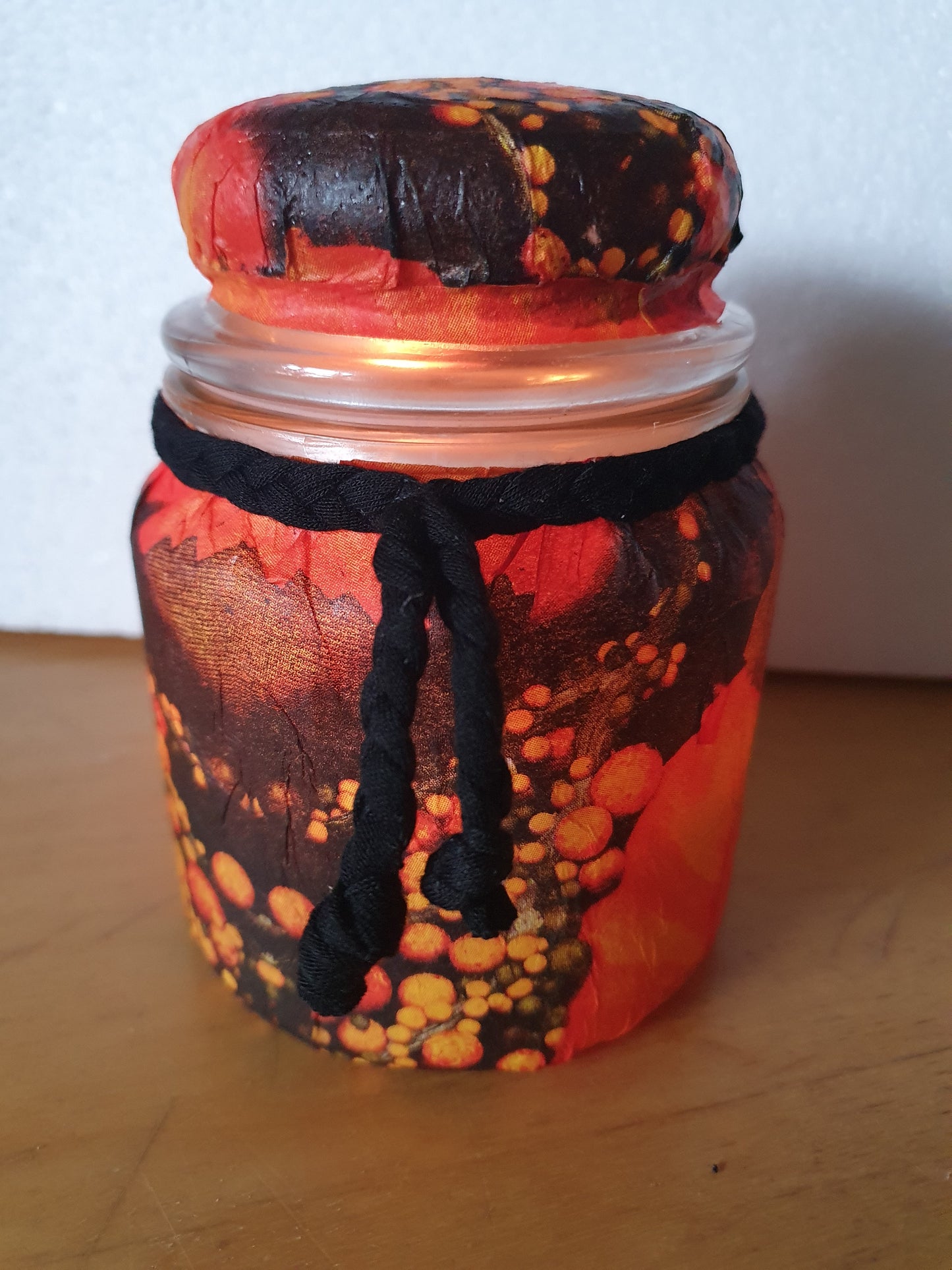 Medium Orange Black Floral Hand Decorated Candle Storage Jar With Lid Home Decor Gift