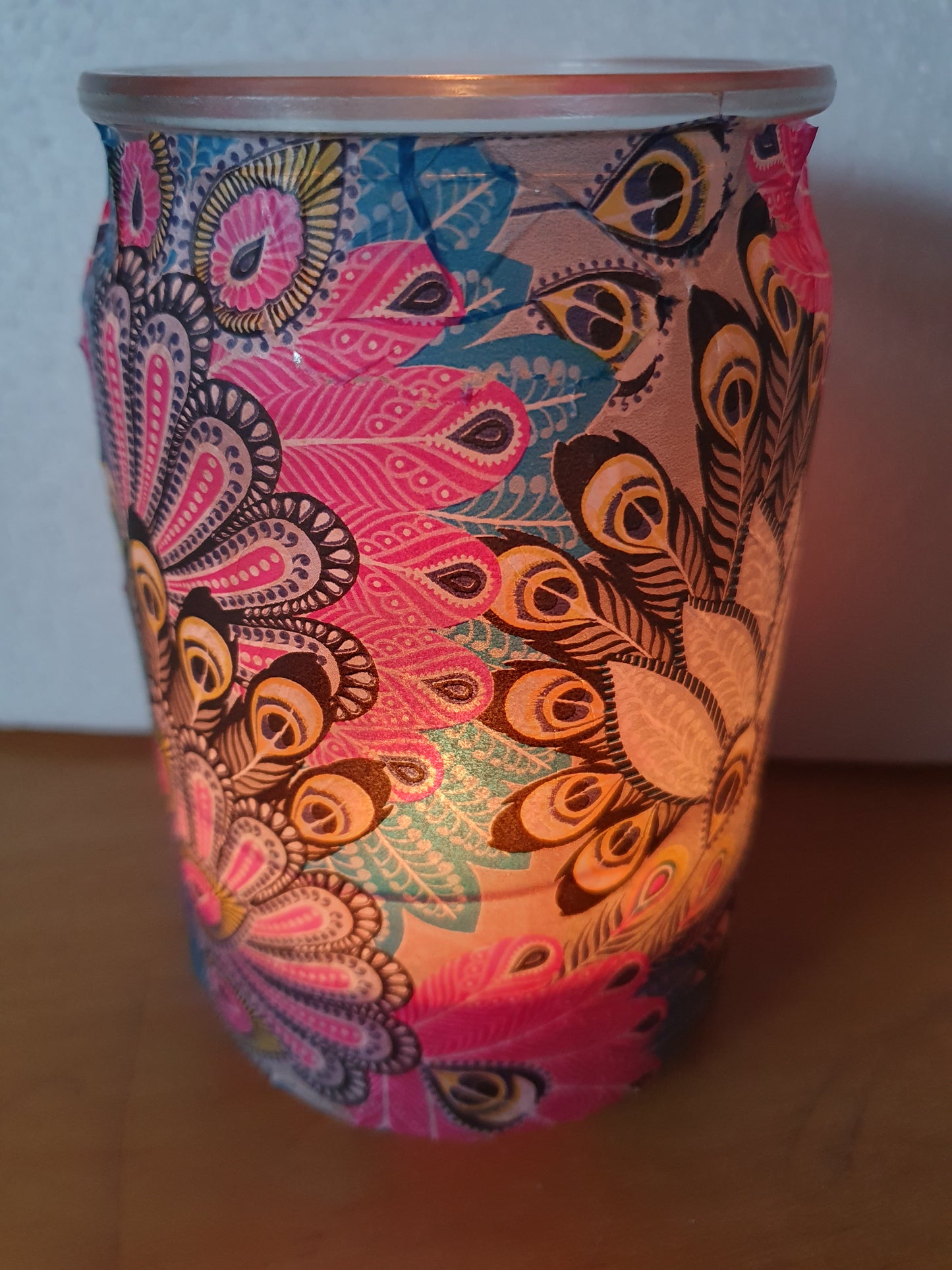 Medium Pink Purple Feather Hand Decorated Candle Storage Jar Pen Pot Home Decor Gift