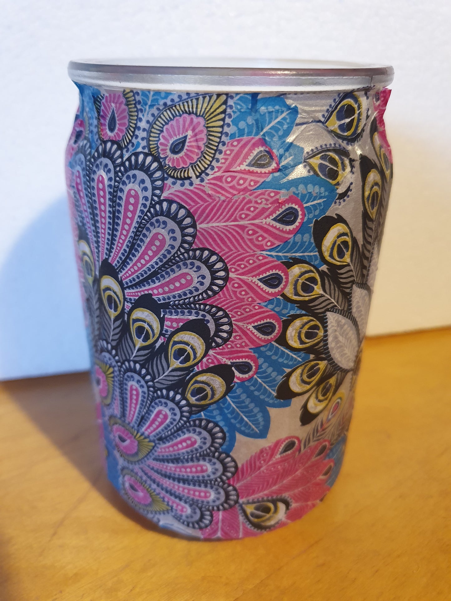 Medium Pink Purple Feather Hand Decorated Candle Storage Jar Pen Pot Home Decor Gift