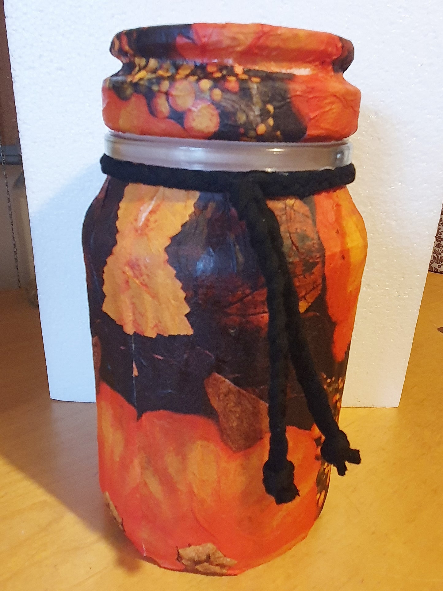 Large Orange Black Floral Hand Decorated Candle Storage Jar With Lid Home Decor Gift