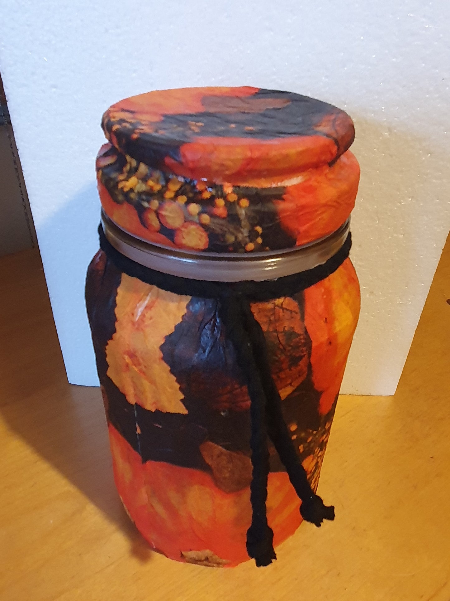 Large Orange Black Floral Hand Decorated Candle Storage Jar With Lid Home Decor Gift