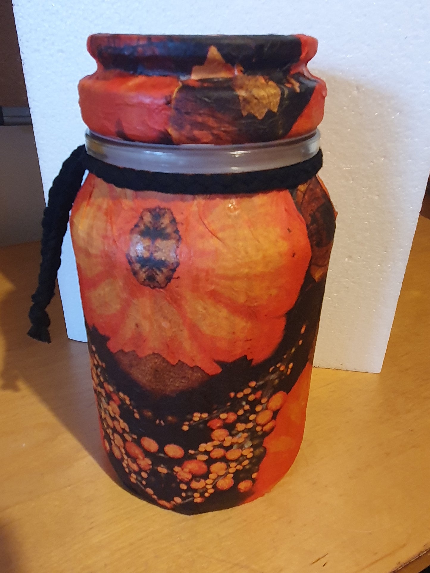 Large Orange Black Floral Hand Decorated Candle Storage Jar With Lid Home Decor Gift
