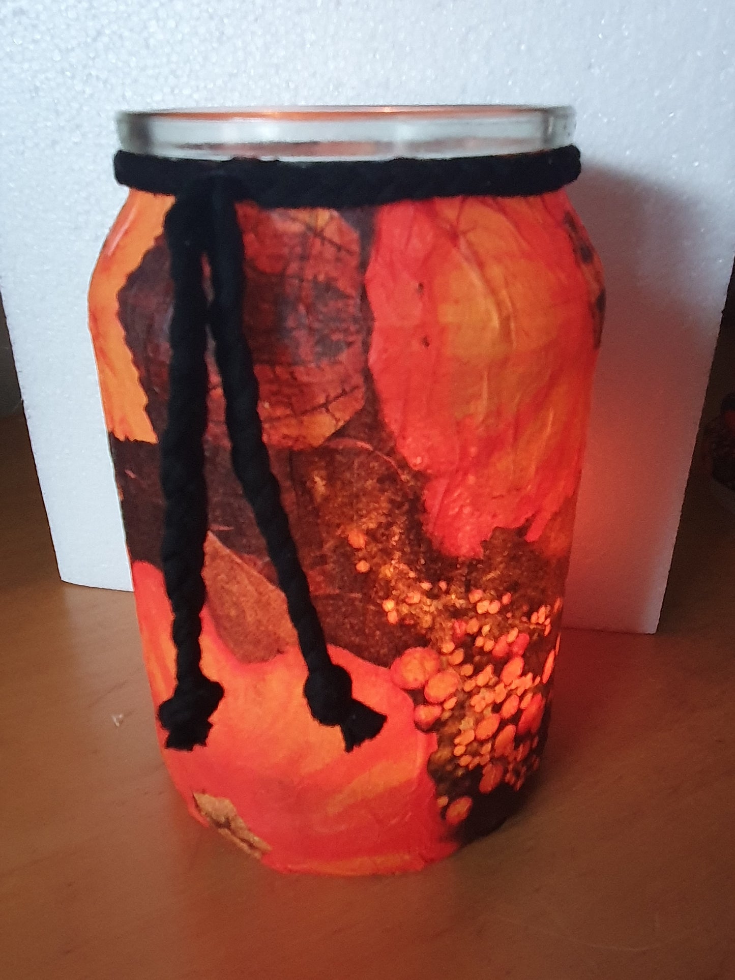 Large Orange Black Floral Hand Decorated Candle Storage Jar With Lid Home Decor Gift