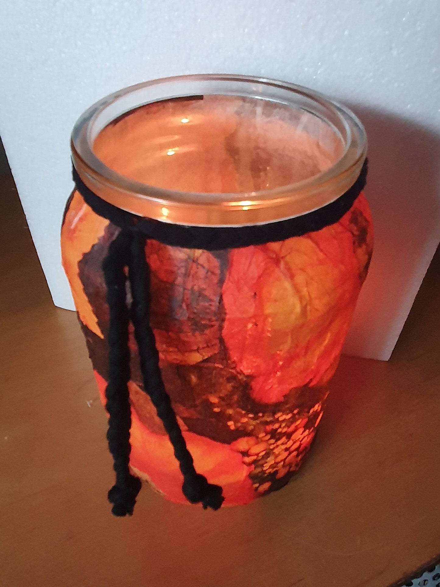 Large Orange Black Floral Hand Decorated Candle Storage Jar With Lid Home Decor Gift
