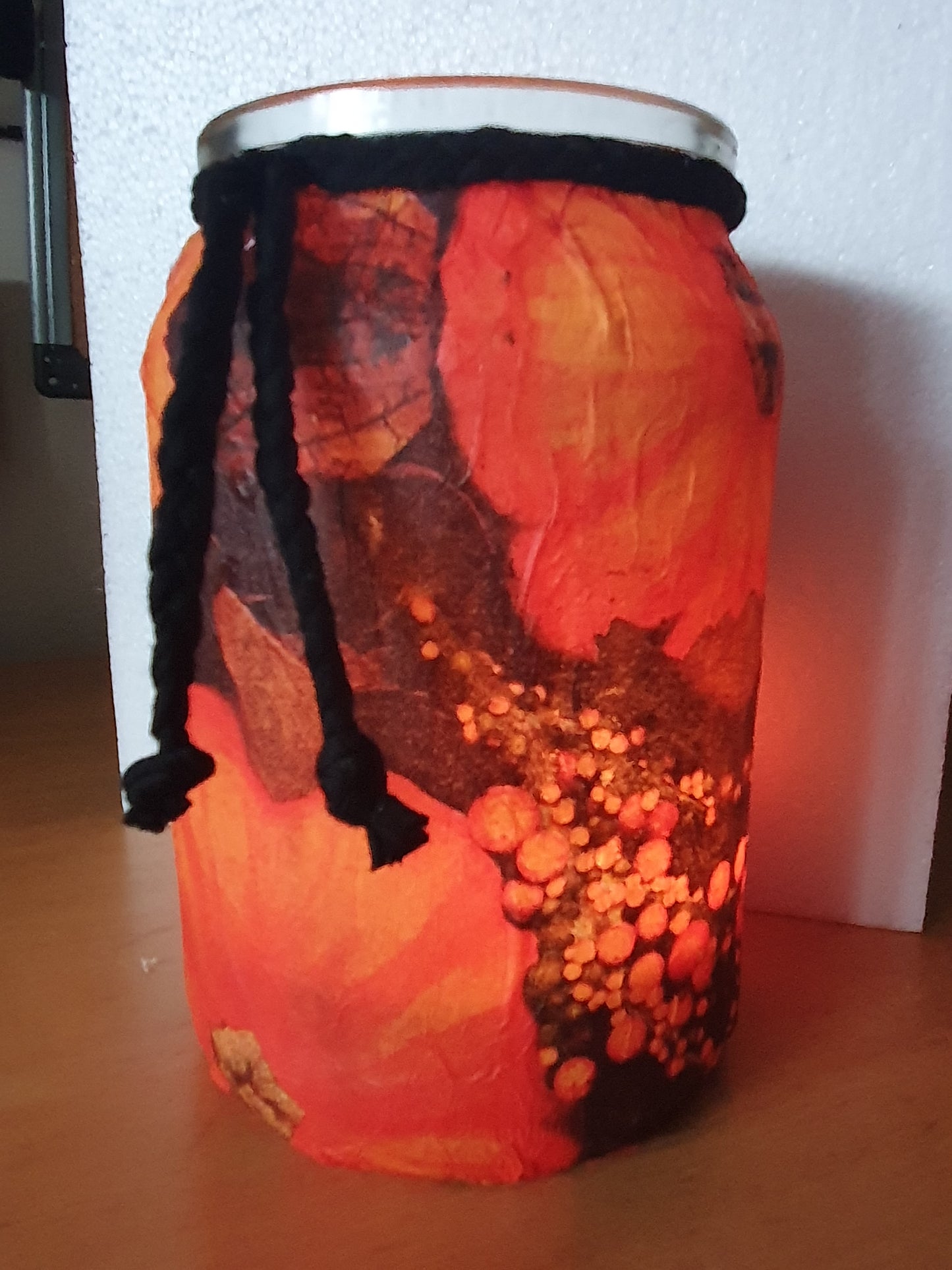 Large Orange Black Floral Hand Decorated Candle Storage Jar With Lid Home Decor Gift