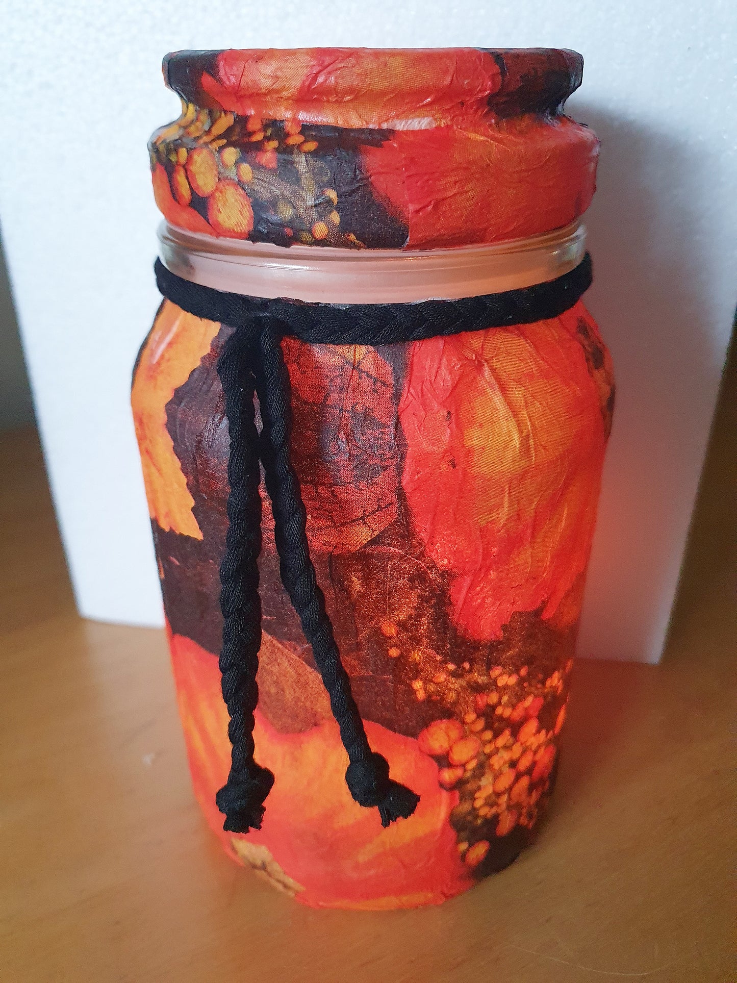 Large Orange Black Floral Hand Decorated Candle Storage Jar With Lid Home Decor Gift