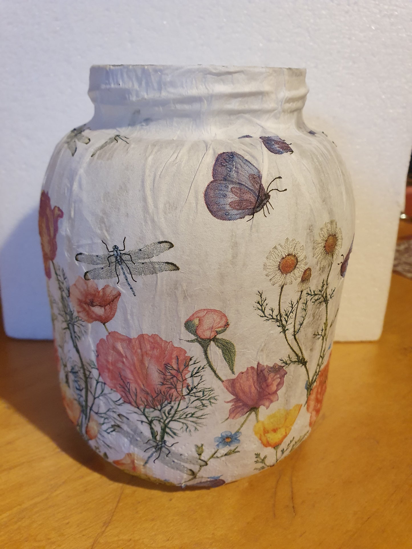 Medium White Floral Insects Hand Decorated Candle Storage Jar Home Decor Gift