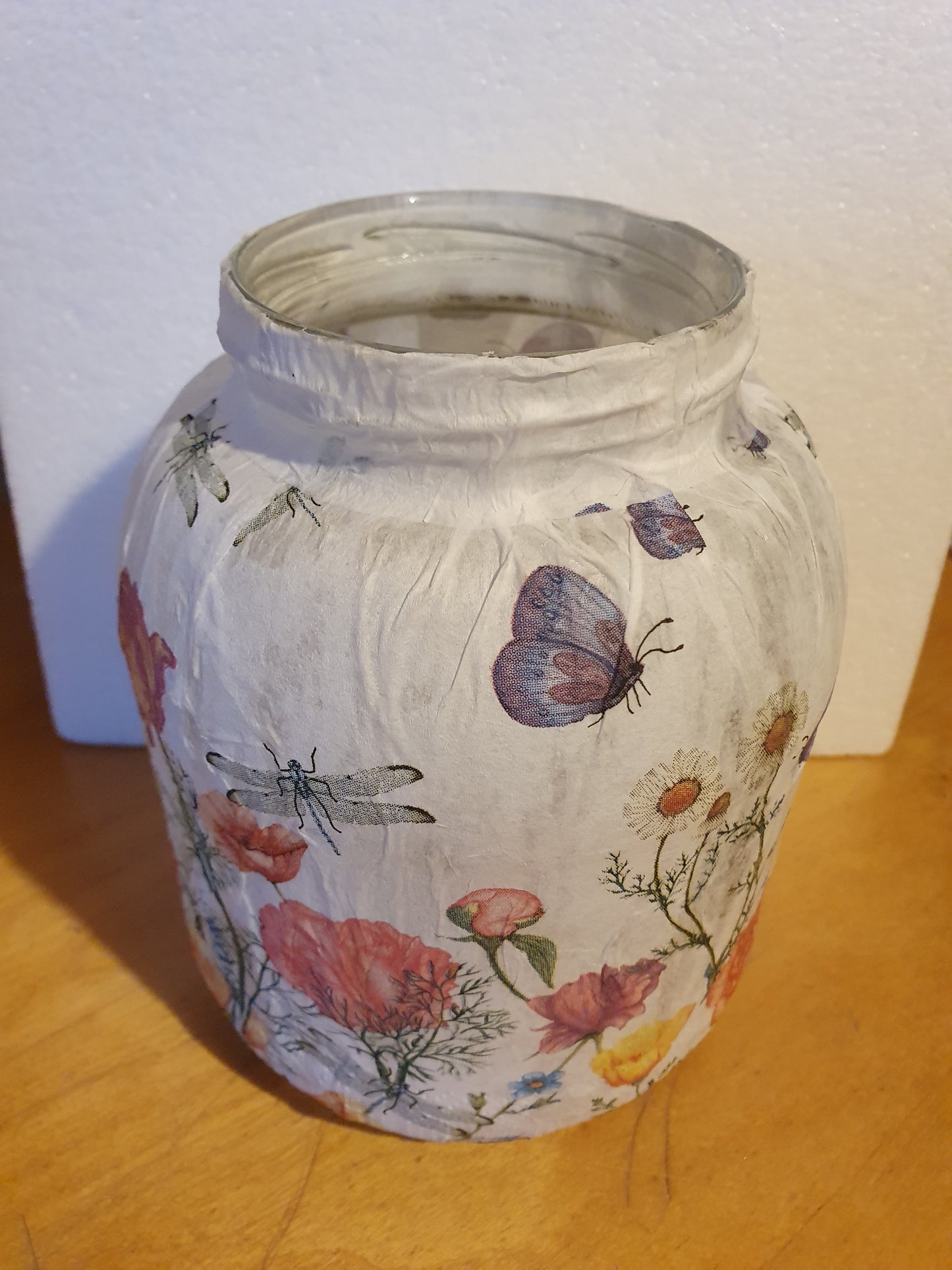 Medium White Floral Insects Hand Decorated Candle Storage Jar Home Decor Gift