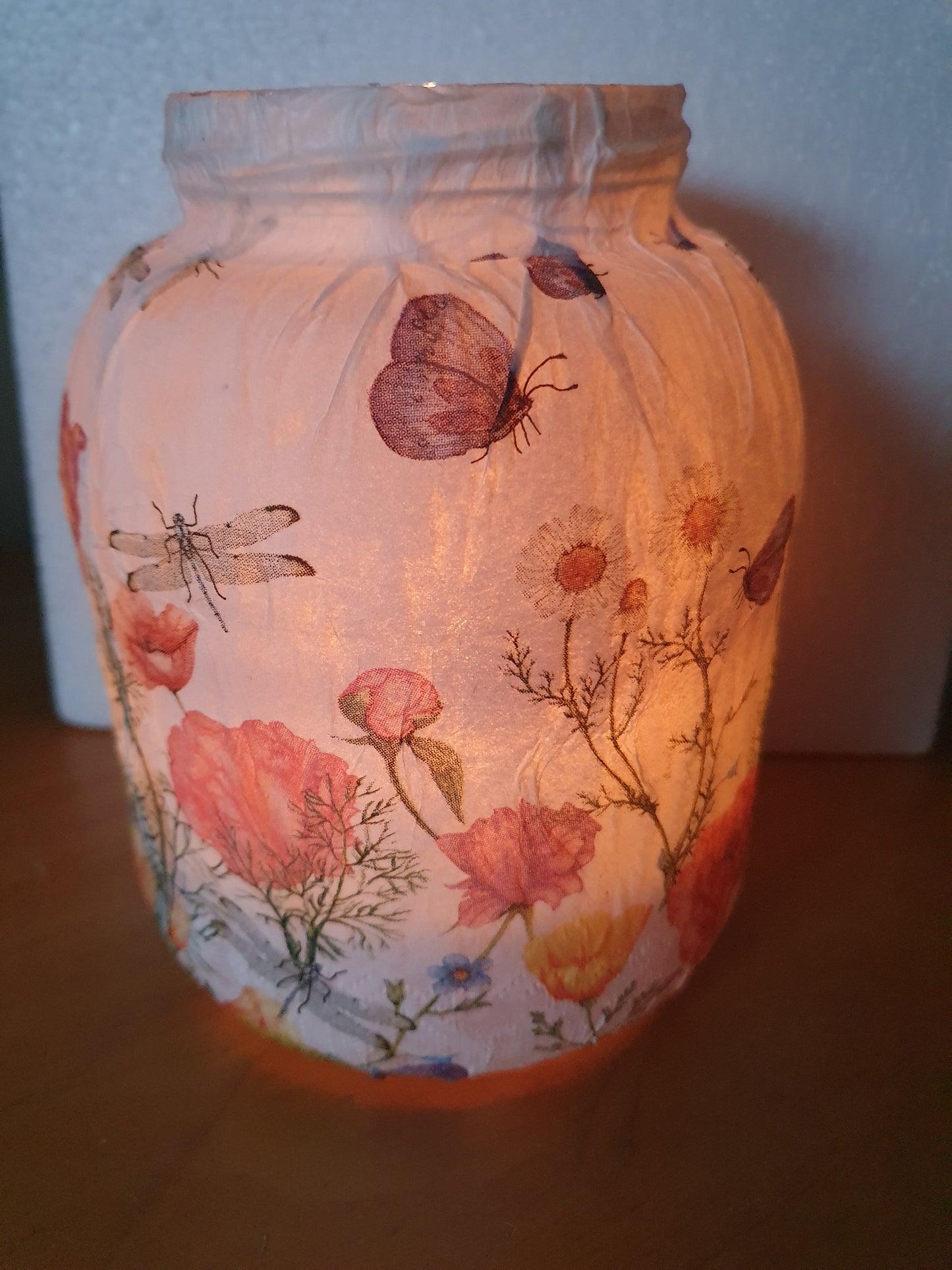 Medium White Floral Insects Hand Decorated Candle Storage Jar Home Decor Gift