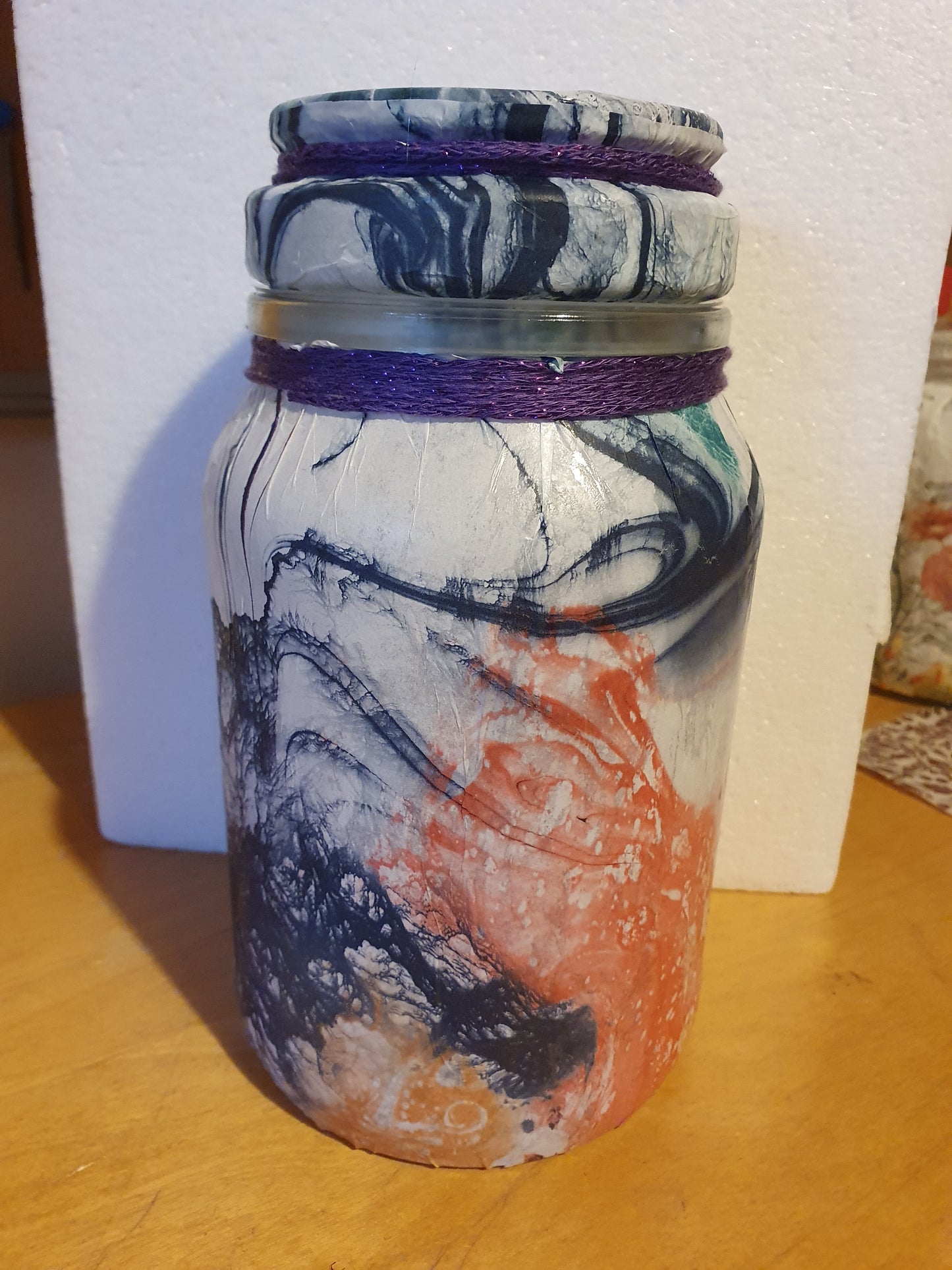 Large Marble Effect Hand Decorated Candle Storage Jar With Lid Home Decor Gift