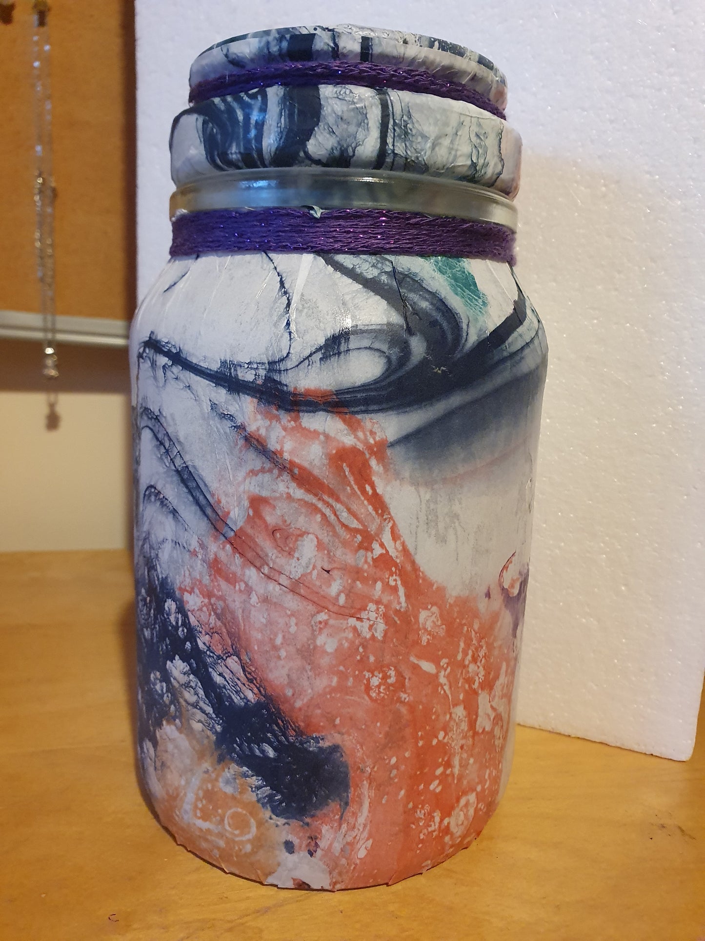 Large Marble Effect Hand Decorated Candle Storage Jar With Lid Home Decor Gift