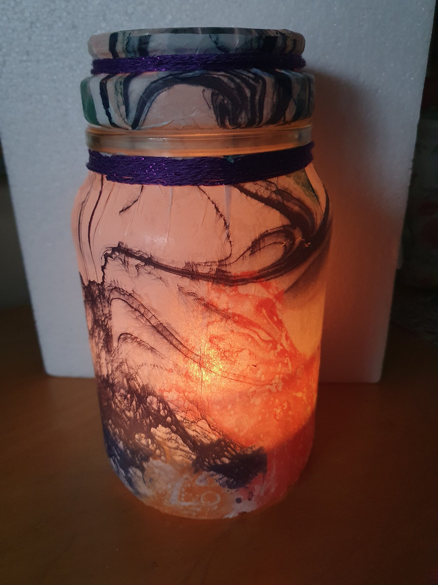 Large Marble Effect Hand Decorated Candle Storage Jar With Lid Home Decor Gift