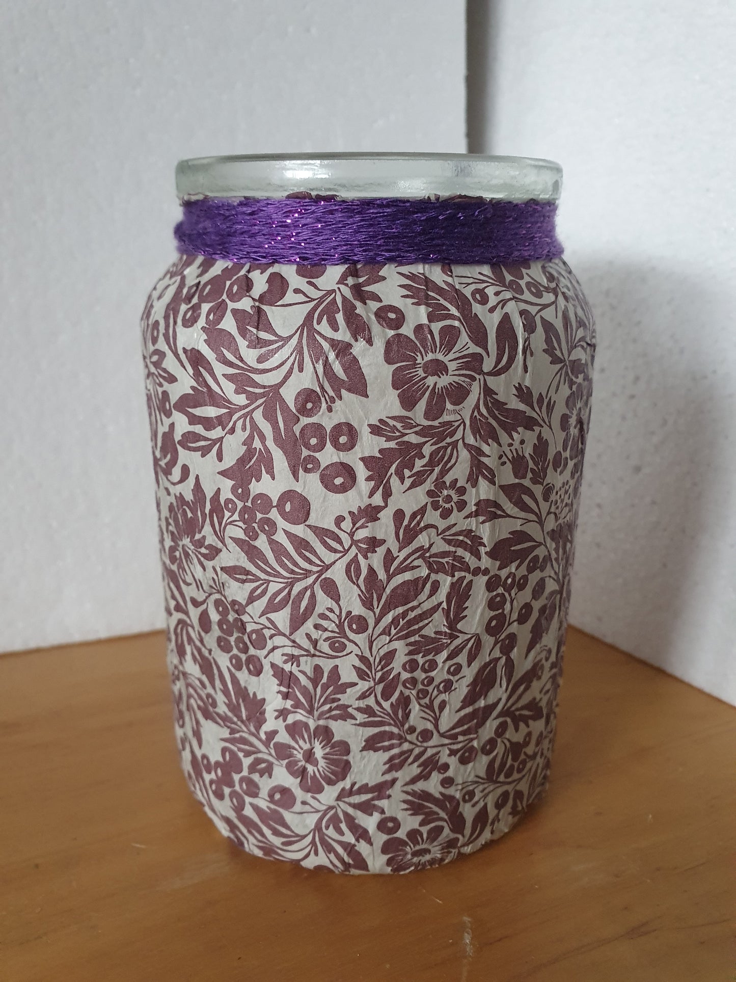 Medium Purple Floral Hand Decorated Candle Storage Jar Pen Pot Home Decor Gift