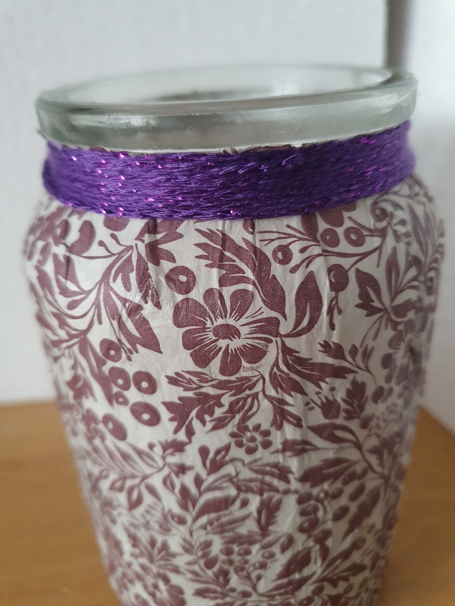 Medium Purple Floral Hand Decorated Candle Storage Jar Pen Pot Home Decor Gift