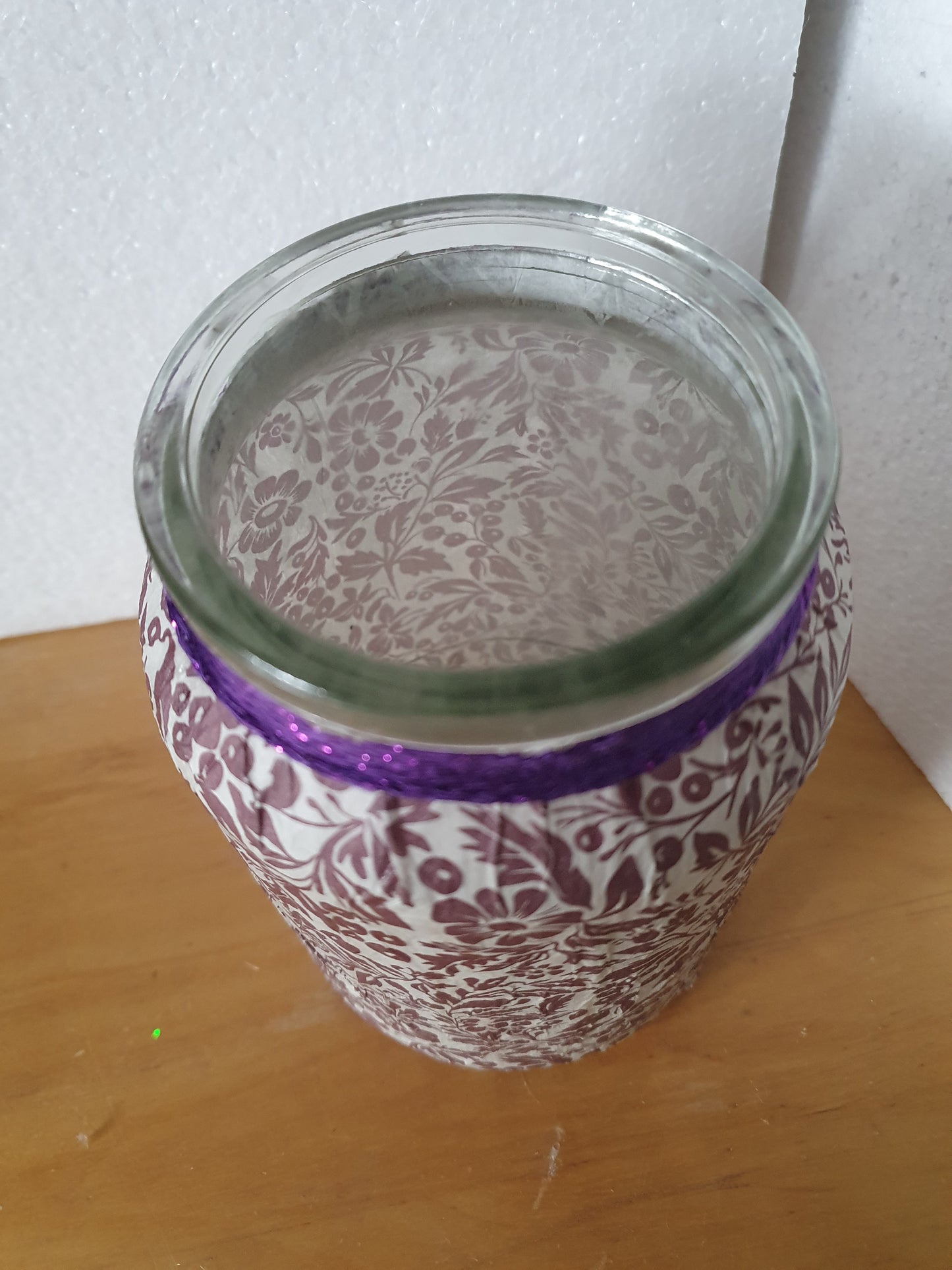 Medium Purple Floral Hand Decorated Candle Storage Jar Pen Pot Home Decor Gift