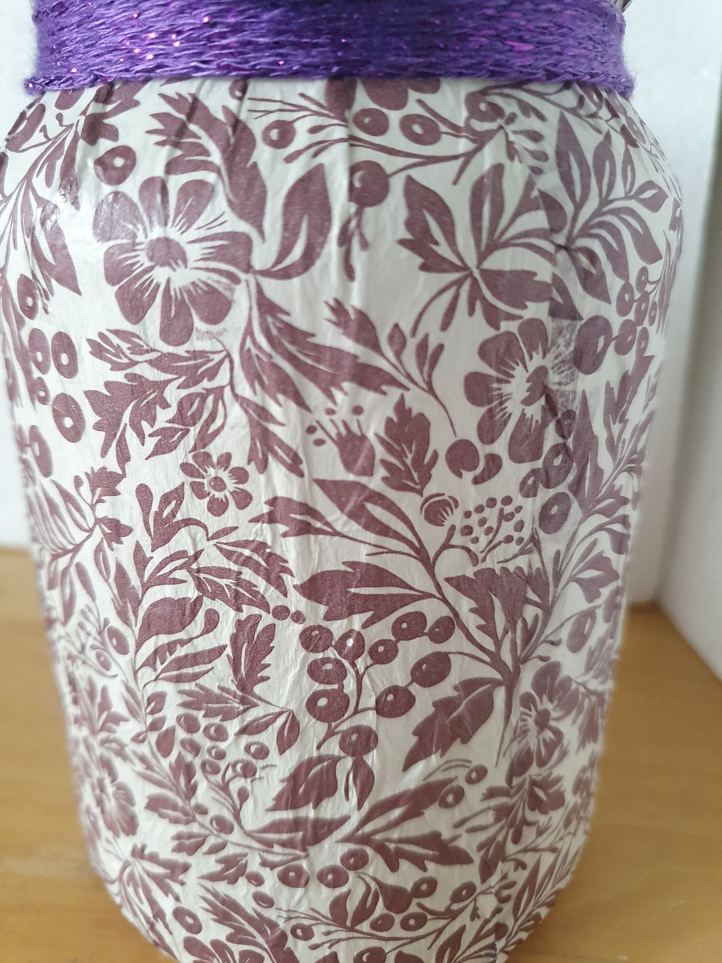 Medium Purple Floral Hand Decorated Candle Storage Jar Pen Pot Home Decor Gift