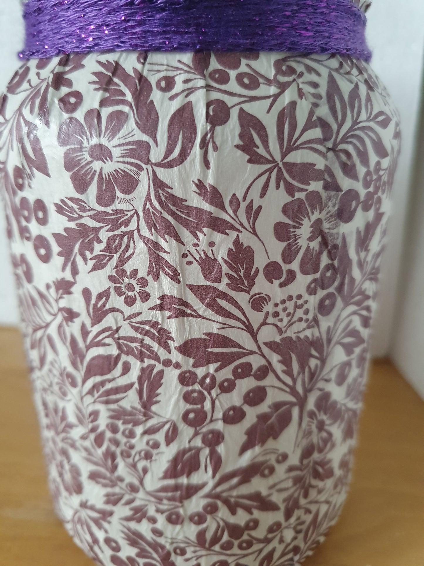 Medium Purple Floral Hand Decorated Candle Storage Jar Pen Pot Home Decor Gift