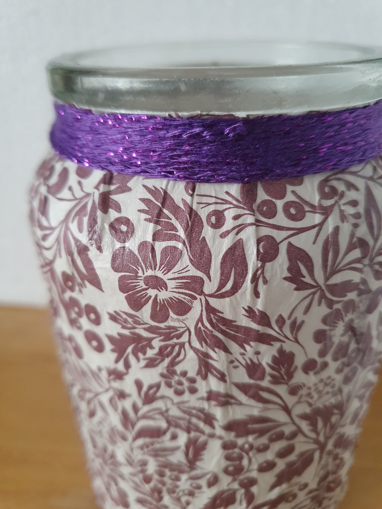Medium Purple Floral Hand Decorated Candle Storage Jar Pen Pot Home Decor Gift