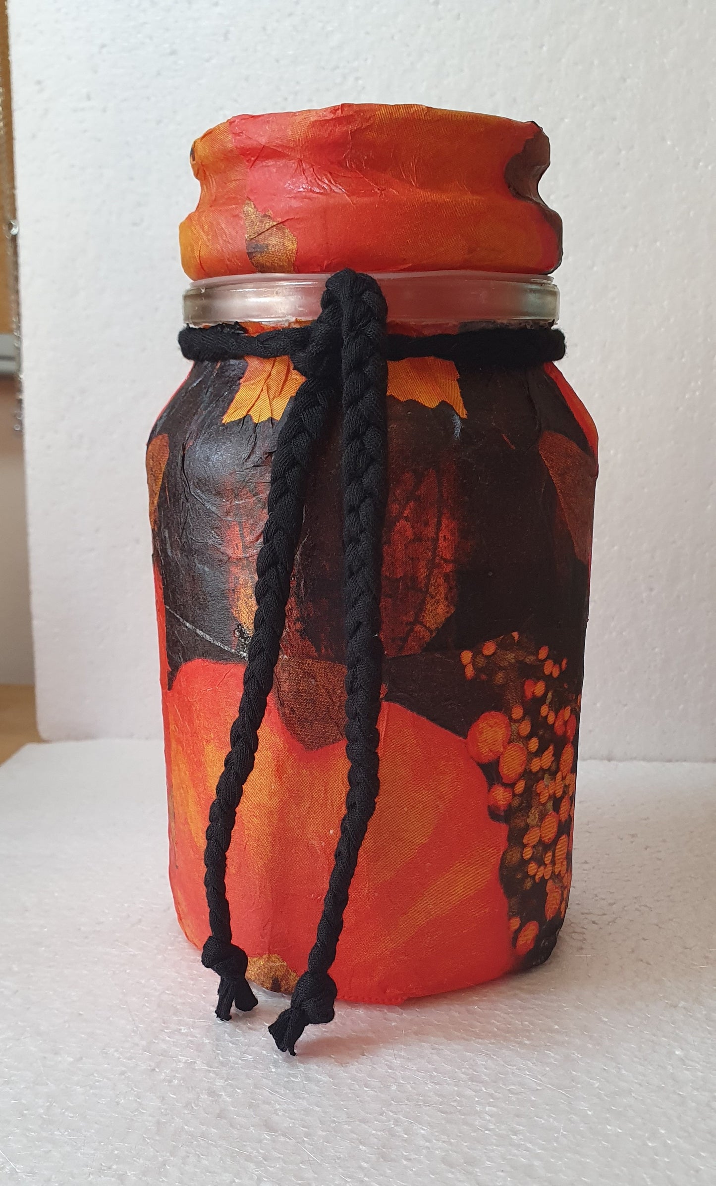 Large Orange Black Floral Hand Decorated Candle Storage Jar With Lid Home Decor Gift