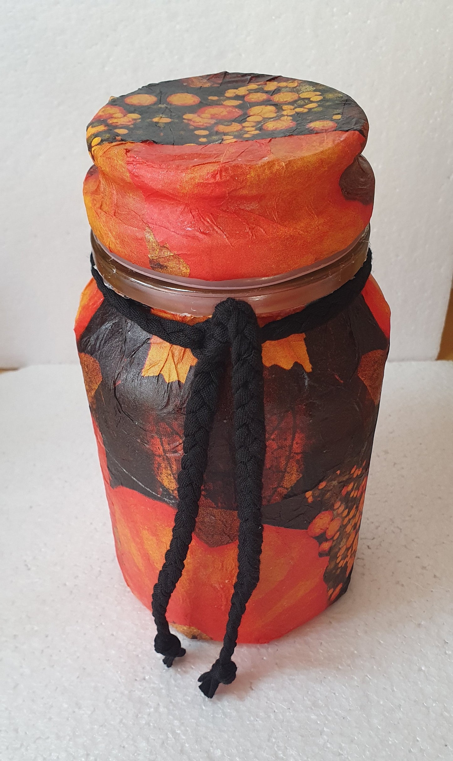 Large Orange Black Floral Hand Decorated Candle Storage Jar With Lid Home Decor Gift
