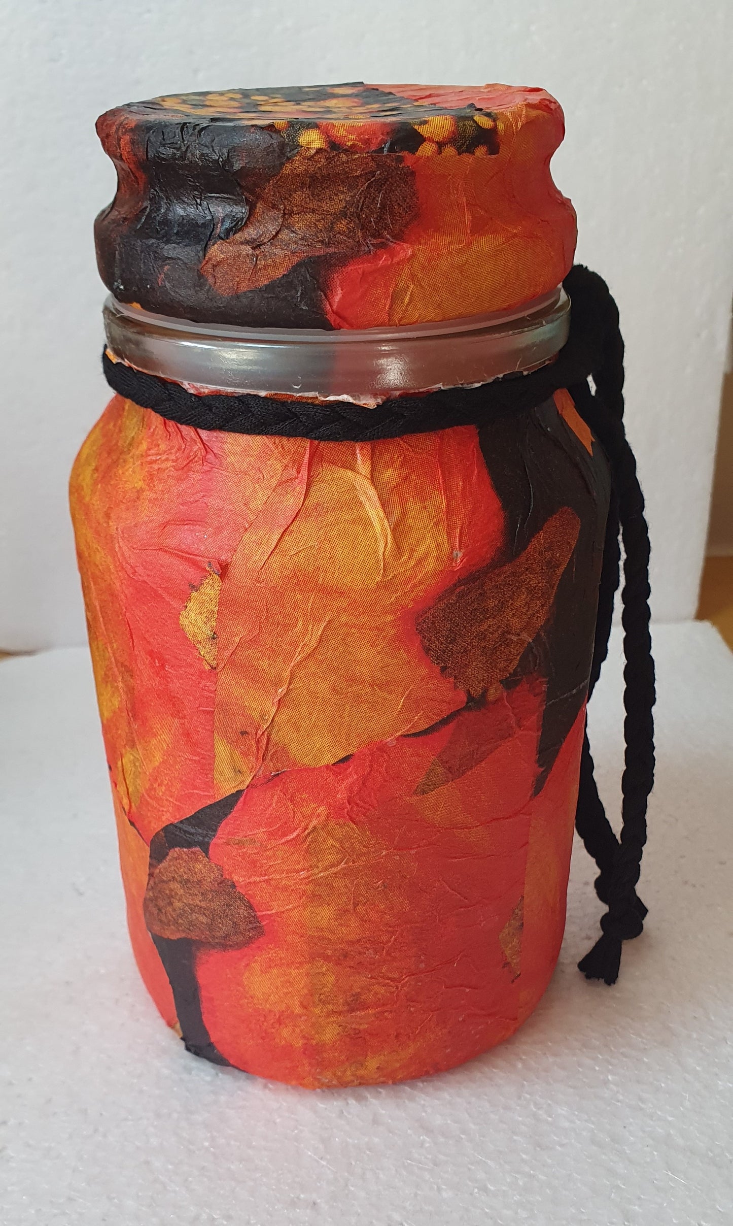 Large Orange Black Floral Hand Decorated Candle Storage Jar With Lid Home Decor Gift