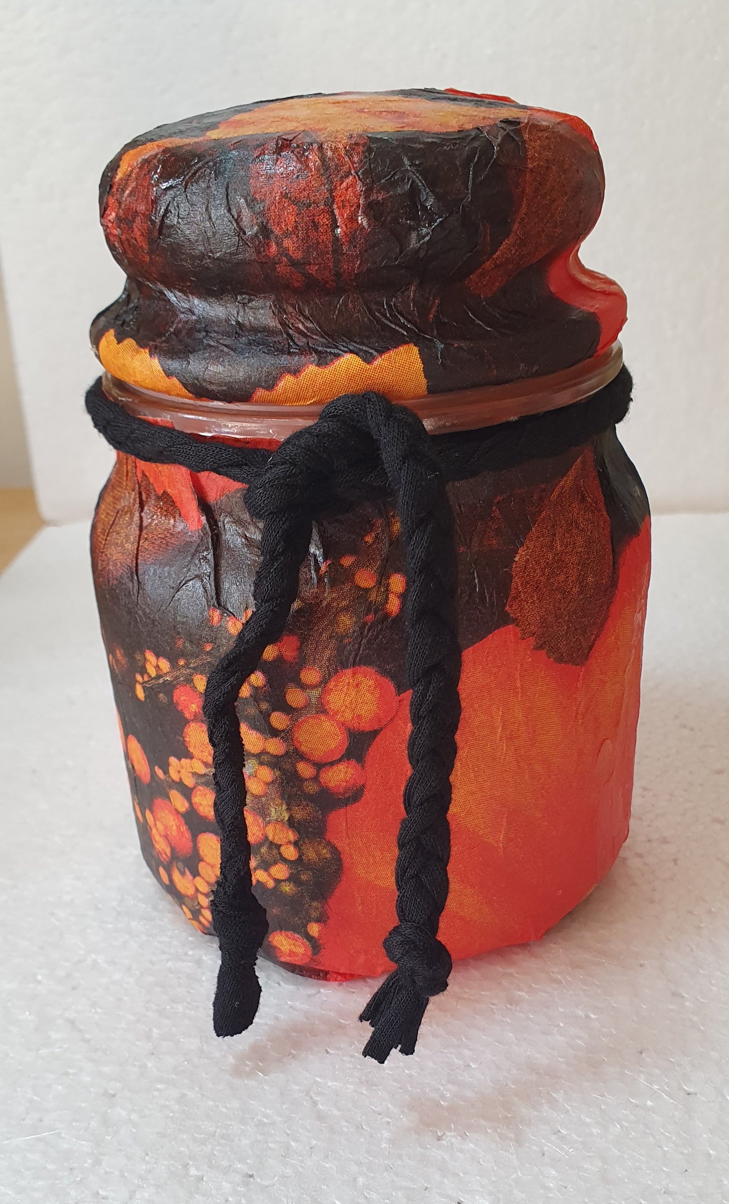 Medium Orange Black Floral Hand Decorated Candle Storage Jar With Lid Home Decor Gift