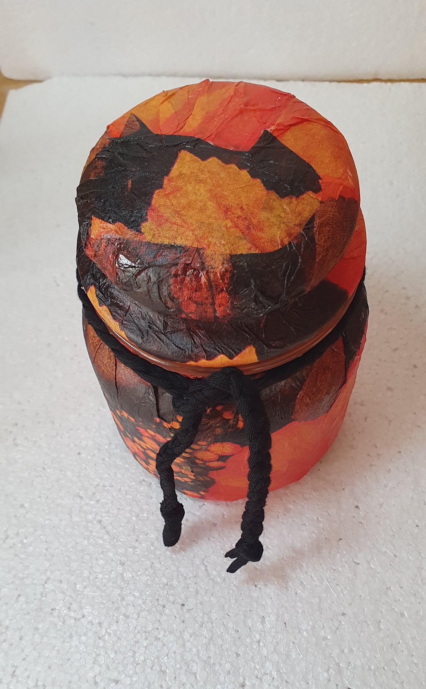 Medium Orange Black Floral Hand Decorated Candle Storage Jar With Lid Home Decor Gift