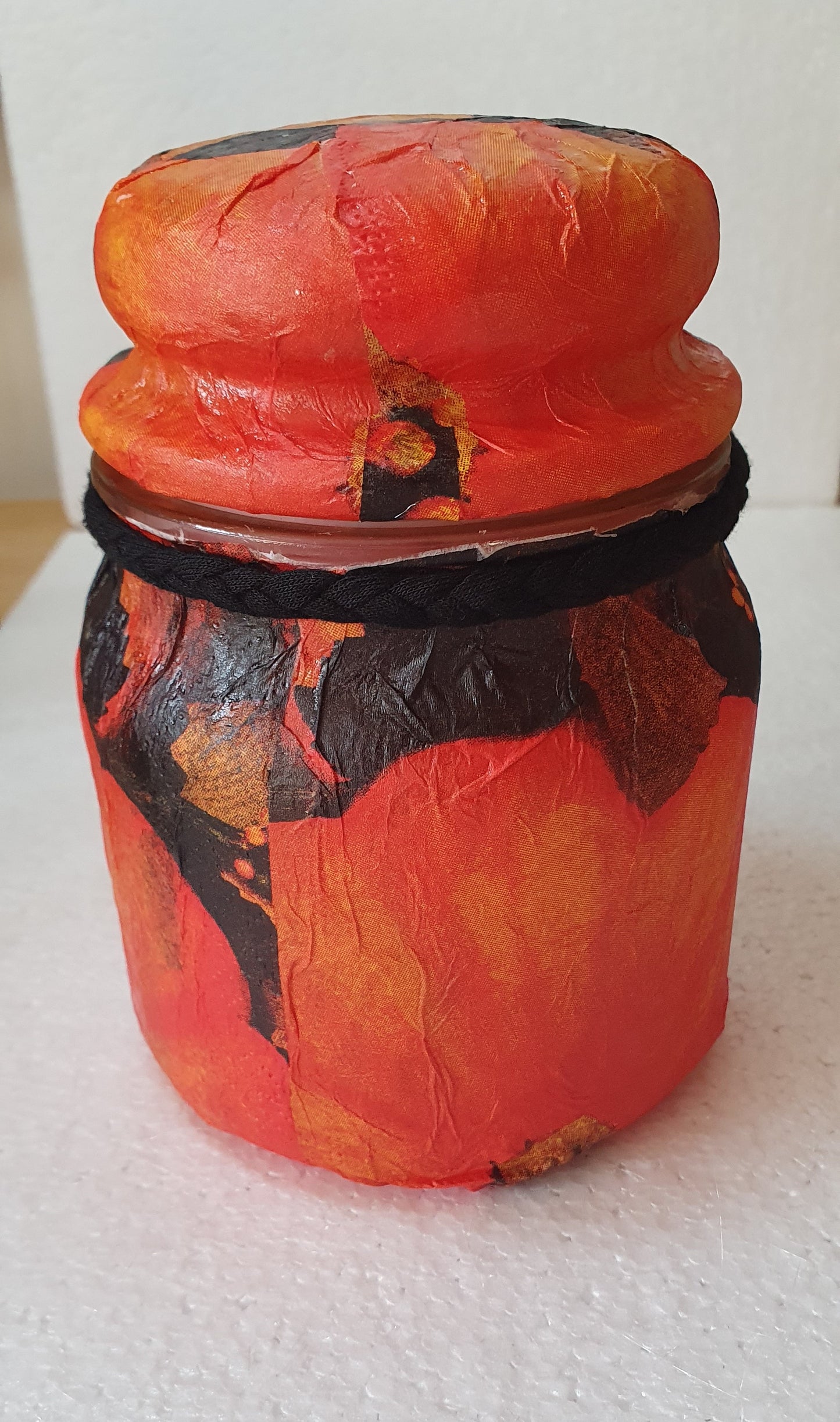Medium Orange Black Floral Hand Decorated Candle Storage Jar With Lid Home Decor Gift