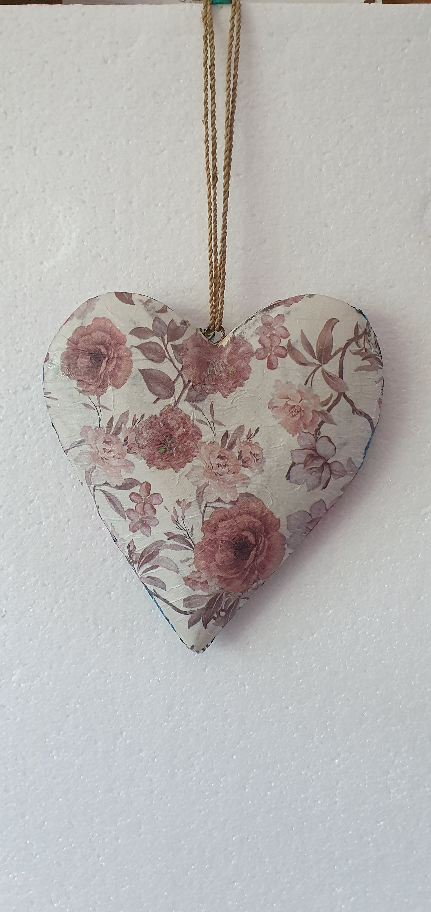 Decoupage Two Sided Wooden Heart Hanging Home Decor Gift