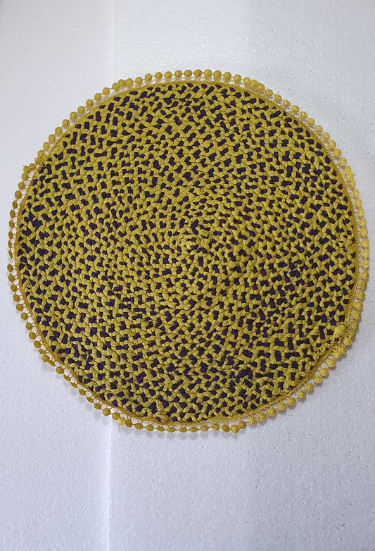 Handmade Large Round Coaster Centrepiece Lime Yellow Green Purple Lace Trim