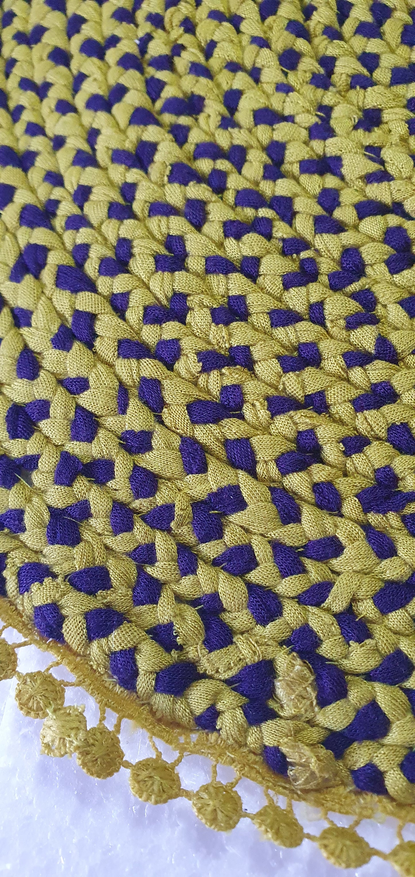 Handmade Large Round Coaster Centrepiece Lime Yellow Green Purple Lace Trim