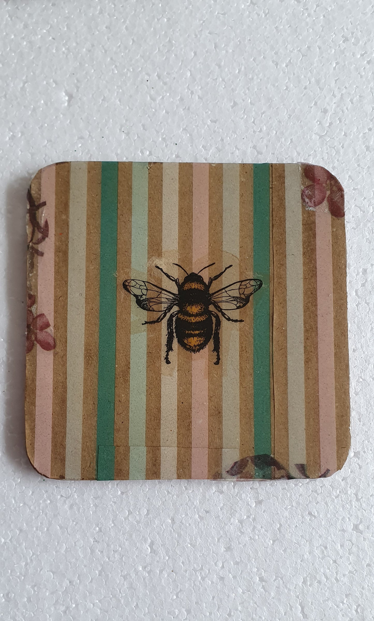 Decoupage Stripes Flowers and BumbleBee Coasters Set Of Four Home Decor Gift