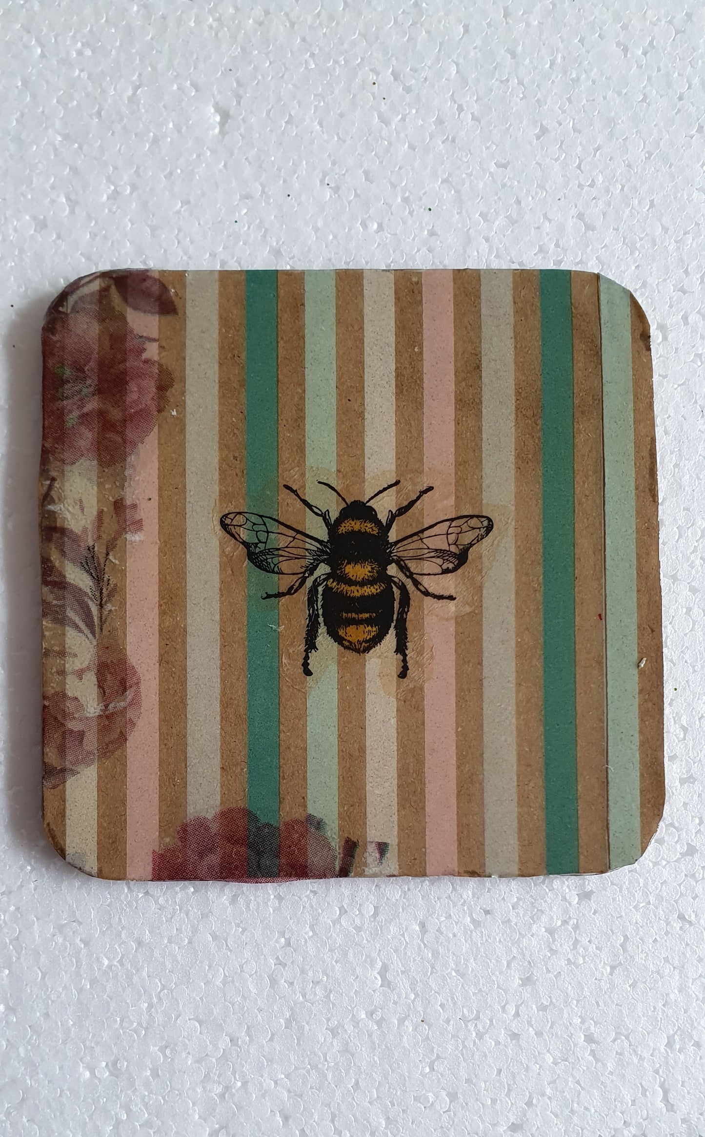 Decoupage Stripes Flowers and BumbleBee Coasters Set Of Four Home Decor Gift