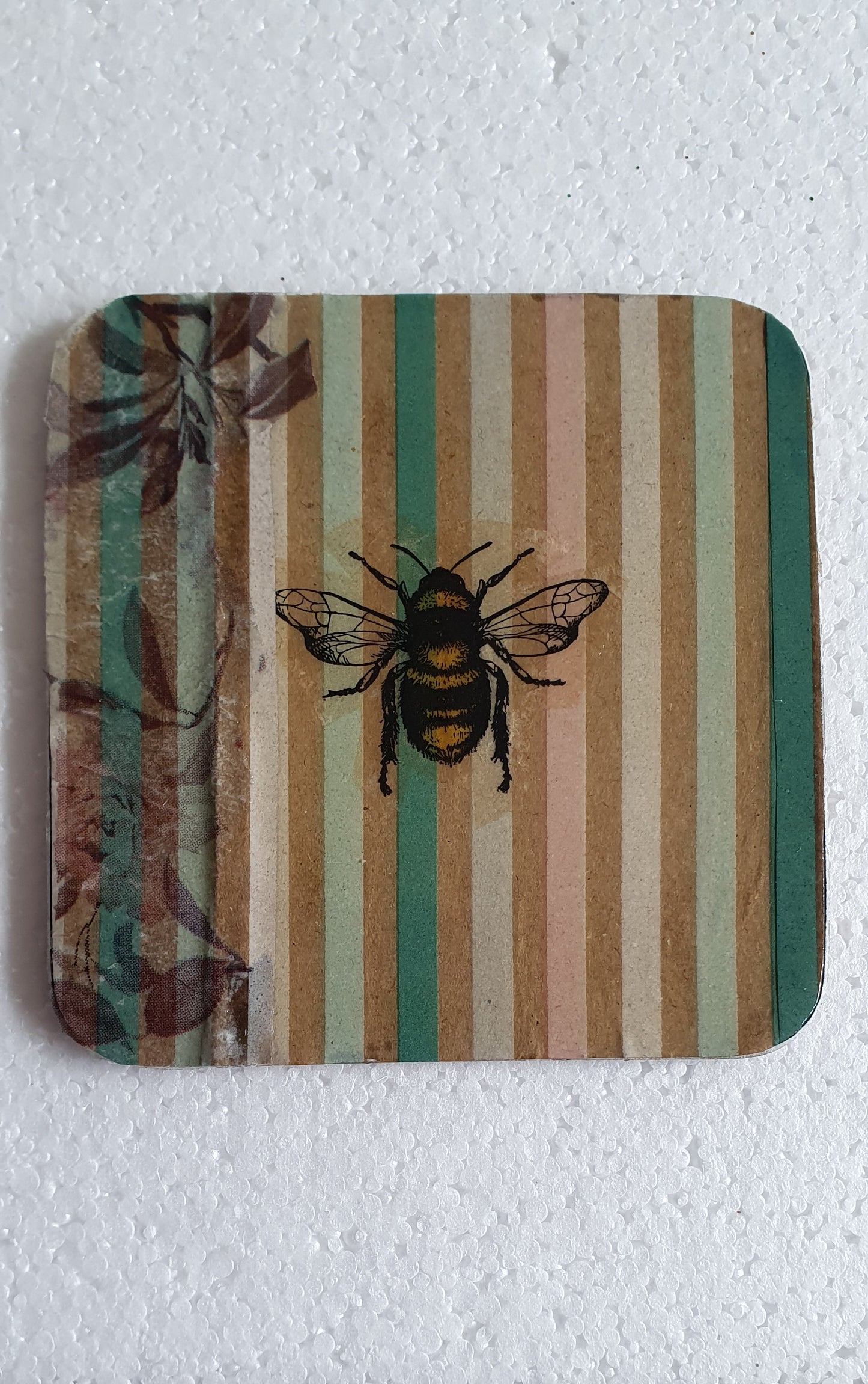 Decoupage Stripes Flowers and BumbleBee Coasters Set Of Four Home Decor Gift