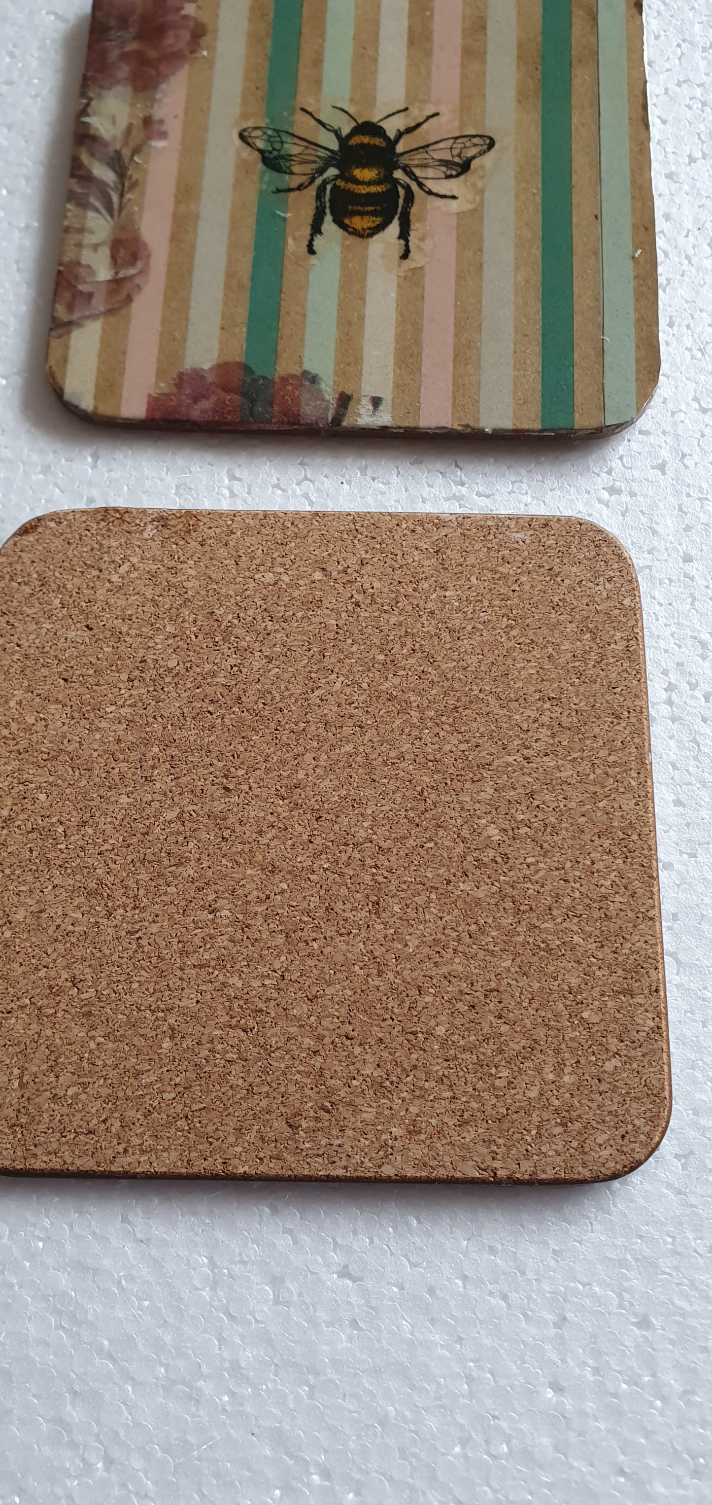 Decoupage Stripes Flowers and BumbleBee Coasters Set Of Four Home Decor Gift