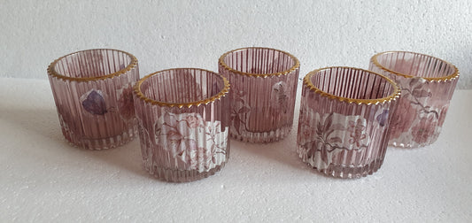 Single Tea Light Jar Pink Gold Insects And Flowers Hand Decorated Home Decor Gift