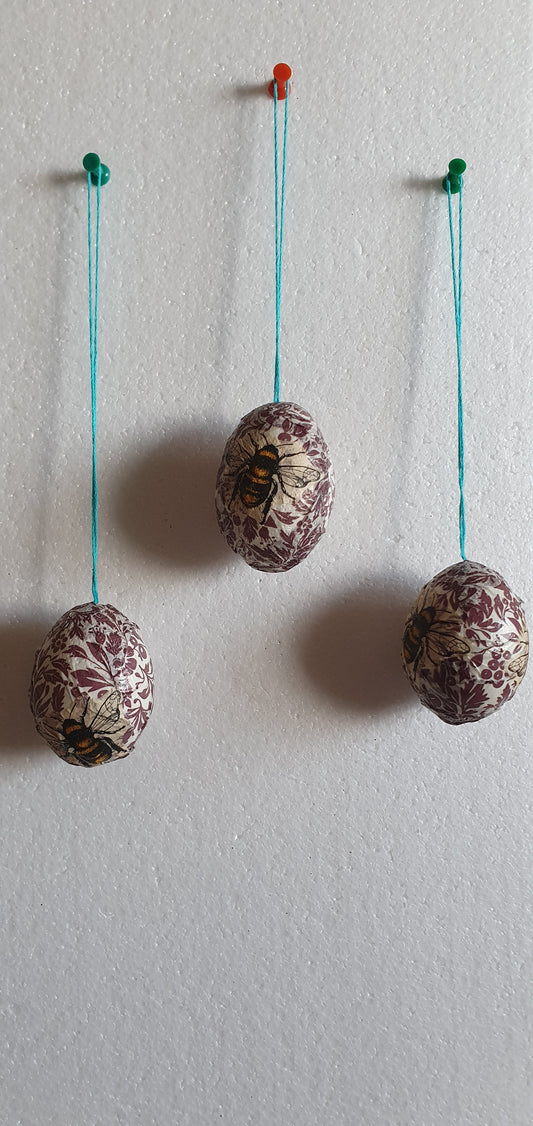 Decoupage Floral Bumble Bees Decorated Egg Window/Tree Hanging Home Decor Gift