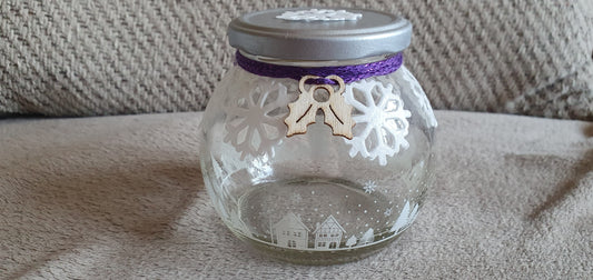 Small Christmas Winter Theme Hand Decorated Candle Jar Home Decor Gift
