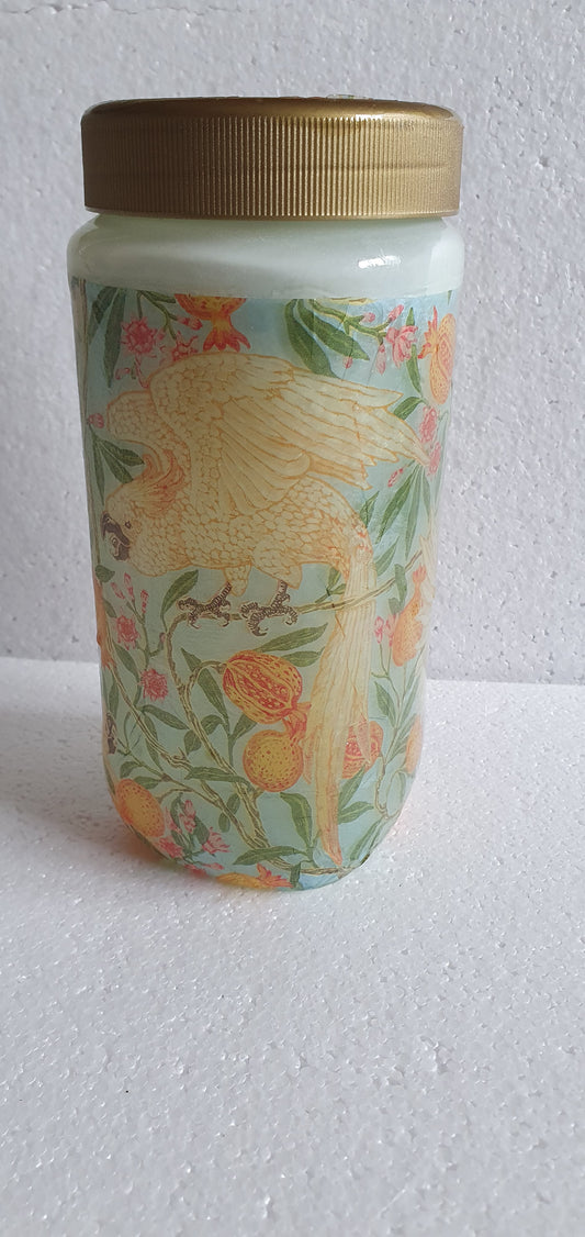 Large Glass Cockatoo Pattern Hand Decorated Storage Jar With Lid Home Decor Gift
