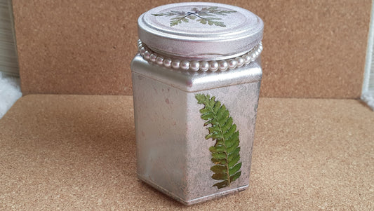 Glass Hexagon Shape Rose Gold Metallic Marbelled Real Leaf Hand Decorated Storage Jar Or Candle Holder With Lid Home Decor Gift