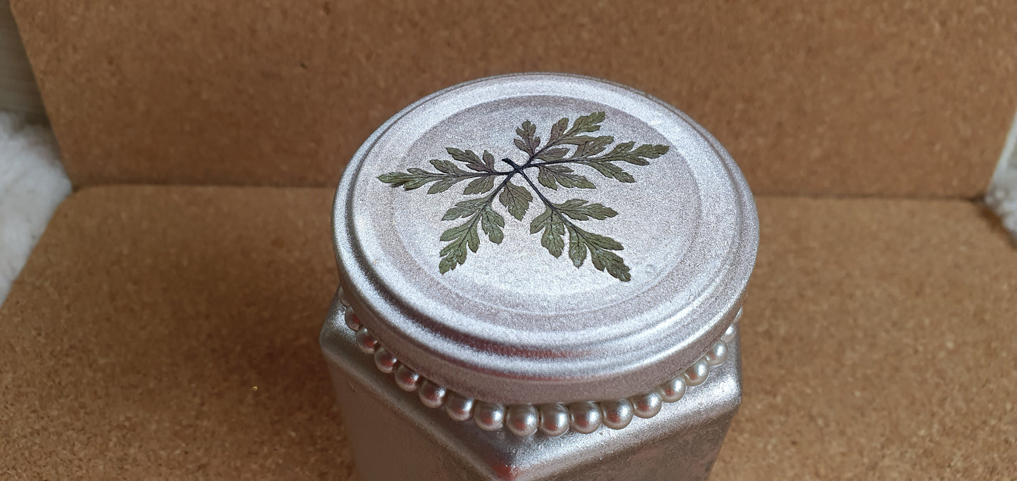 Glass Hexagon Shape Rose Gold Metallic Marbelled Real Leaf Hand Decorated Storage Jar Or Candle Holder With Lid Home Decor Gift
